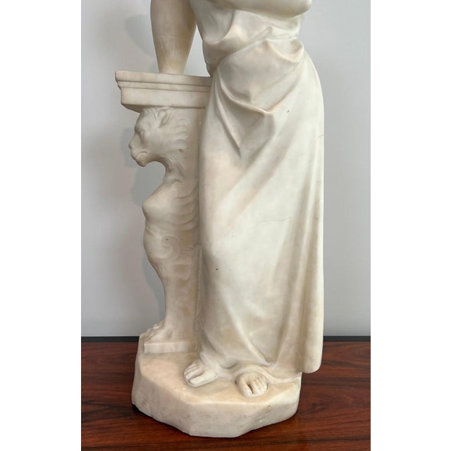 White Early 19th Century Carrara Marble Sculpture of a Romantic Young Girl with a Signed Jug For Sale - Image 8 of 12