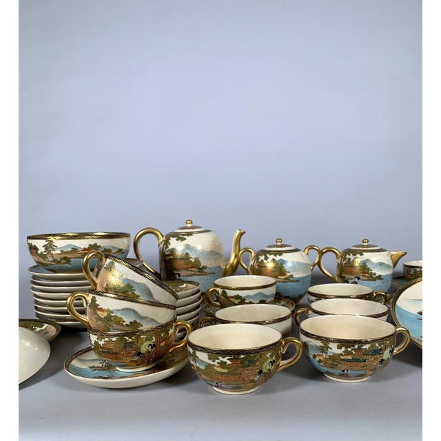 Cream 19th Century Satsuma earthenware tea service, Meiji period - Set of 36 For Sale - Image 8 of 12