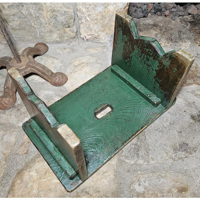 Early 20th Century Rustic Wooden Step Stool, Original Green Paint With Cut Out Hole For Sale - Image 12 of 14