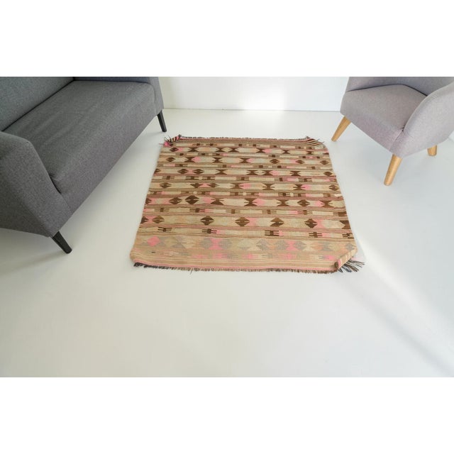 1950s Muted Brown and Beige Tribal Flatweave Rug For Sale - Image 6 of 10
