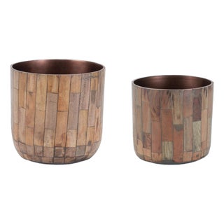 Round Wooden Planter (Set of 2) For Sale