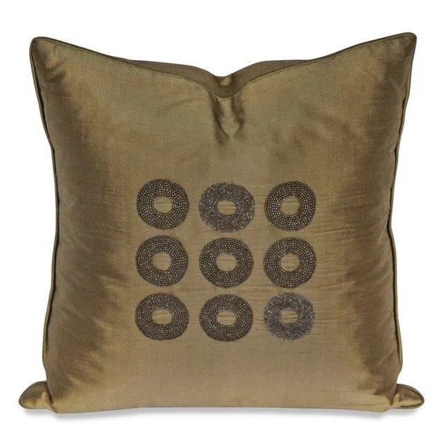 Lesage Olive Silk Embroidered Pillow For Sale - Image 4 of 8