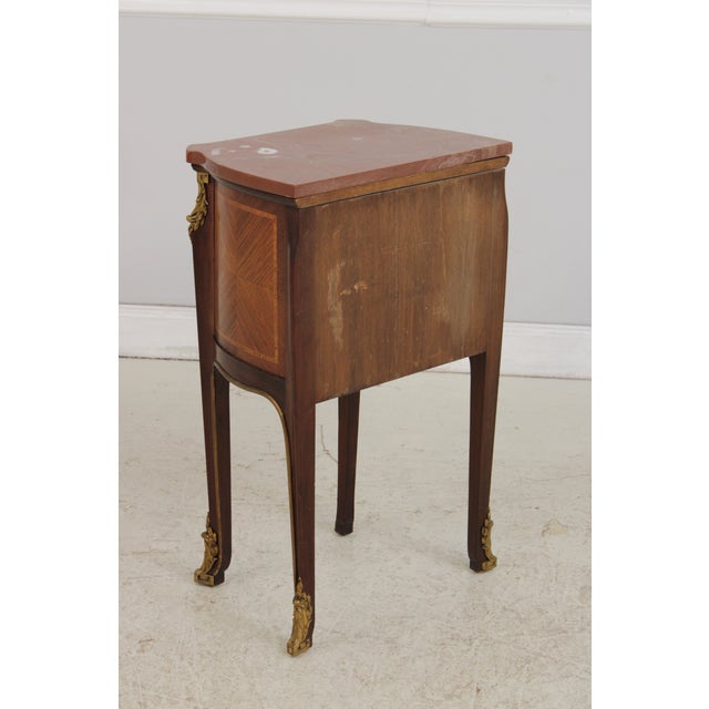 1930s French Louis XV Marble Top Bronze Mounted Nightstand For Sale - Image 5 of 17