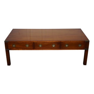 Vintage Military Campaign Burr Yew Wood and Brass 3-Drawer Coffee Table For Sale