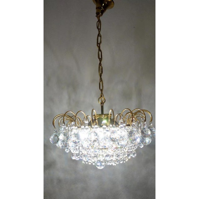 Brass & Lead Crystal Chandelier from Palwa For Sale - Image 14 of 15