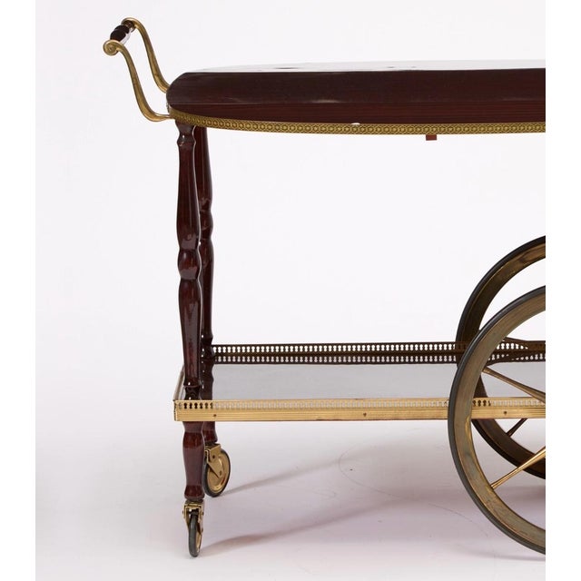 Mid-Century Mahogany Wood & Brass German Serving Bar Cart / Tea Trolley, 1960s For Sale - Image 10 of 11