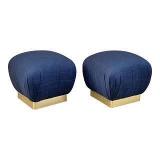 1970's Marge Carson Pouf Ottomans With Brass Bases - a Pair For Sale