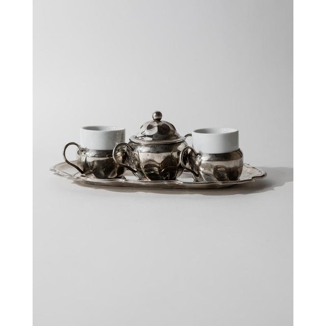 Vintage Silver Plated Coffee Set with Two Espresso Cups with Ceramic Inlays, 1960s For Sale - Image 9 of 13