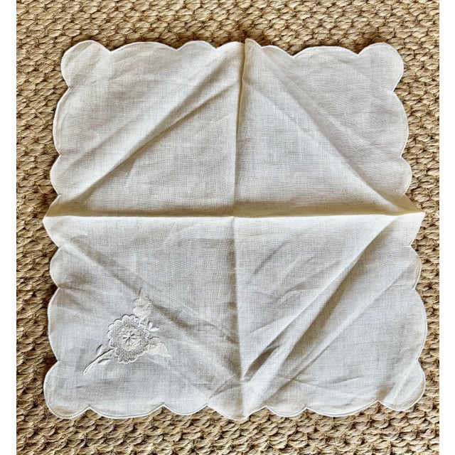 Italian Linen Embroidered Floral Napkins, S/6 For Sale - Image 4 of 5