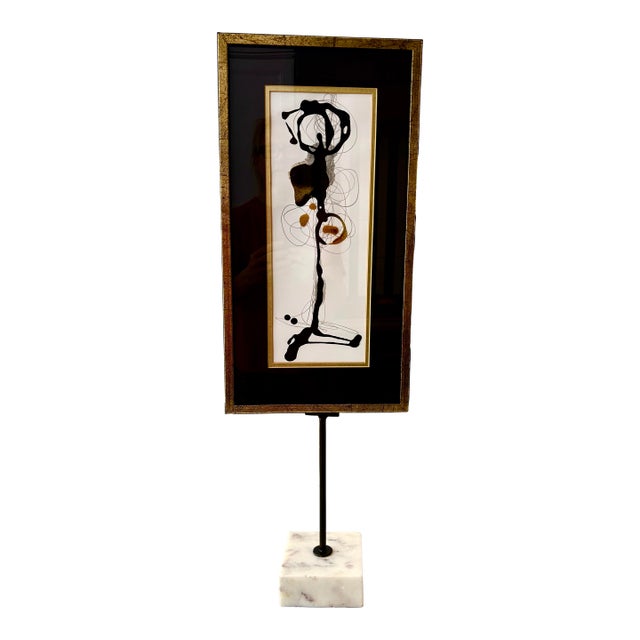 Modern Acrylic and Pencil Painting on Marble Stand “Energy Within” by Es Melfi For Sale