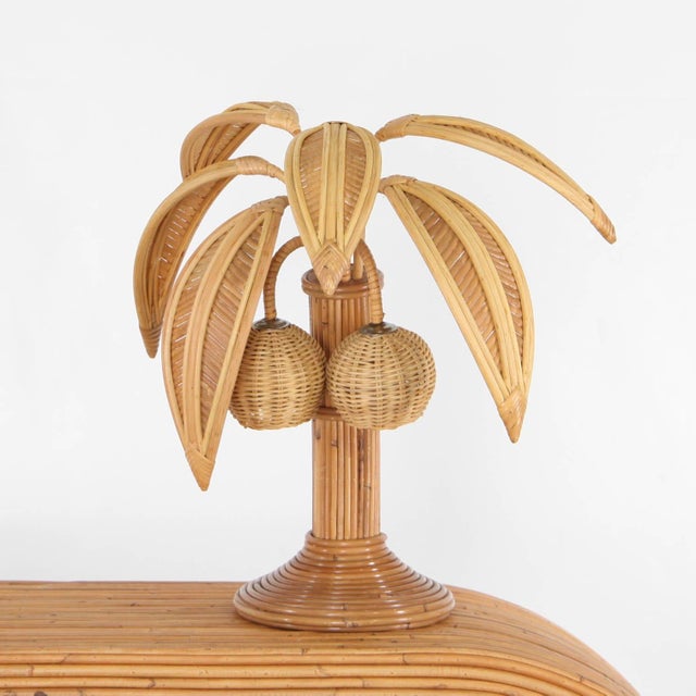 Wood Rattan Coconut Tree Lamp For Sale - Image 7 of 18