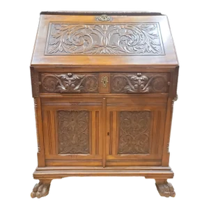 Antique Carved Mahogany Drop Front Desk - Attributed to R. J. Horner