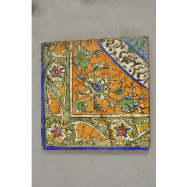 Ceramic Antique Persian Iznik Qajar Style Ceramic Pottery Tile Man & Woman Mosaic Set C6 For Sale - Image 7 of 11