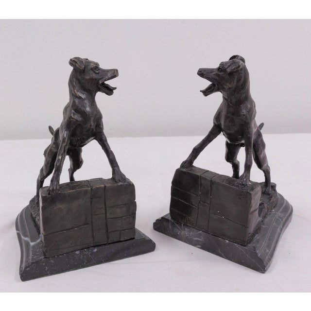 Bronze and Marble Bookends with Barking Dogs from E Drouot, France, 1890s, Set of 2, in Very Good conditions. Designed...