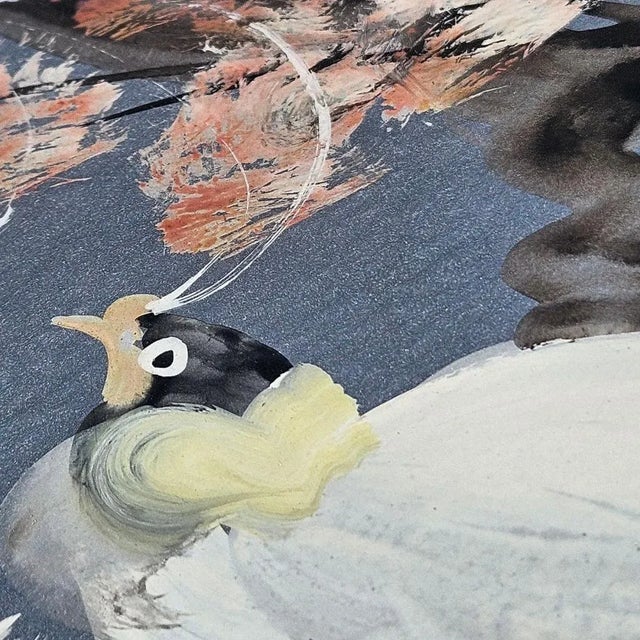 Paint Vintage Bird Painting on Silver Board – Mid-Century Modern Gold Frame Artwork For Sale - Image 7 of 10