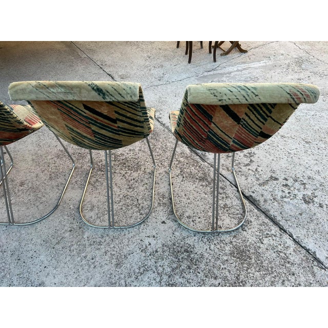Vintage Chromed Metal Chairs with Geometric Fabric Upholstery, Set of 4 For Sale - Image 5 of 11