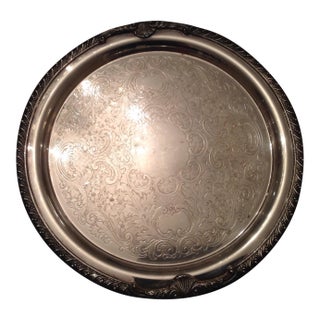 1970s Vintage Silver Plated Round Serving Tray For Sale