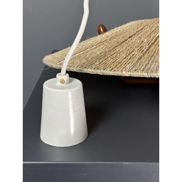 Large Mid-Century Teak and Sisal Cord Pendant from Temde Leuchten, 1960s For Sale - Image 16 of 17