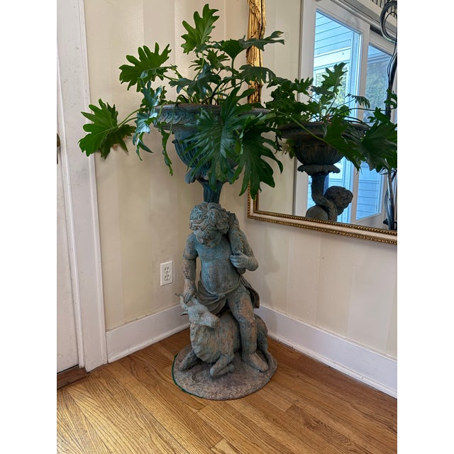 19th Century Neoclassical Style Bronze Garden Urn Featuring a Boy With a Goat For Sale In Chicago - Image 6 of 10