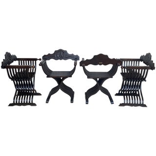 19th Set of Four Century Carved Walnut Folding Scissors Savonarola Bench/Settle For Sale