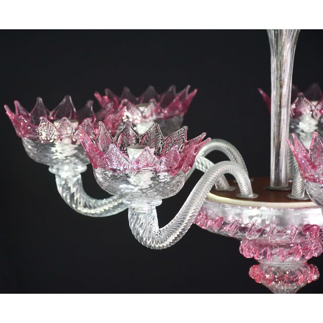 Glass 1970s Wonderful Vintage Pink Venetian Chandelier Murano Glass 7 Arms For Sale - Image 7 of 18