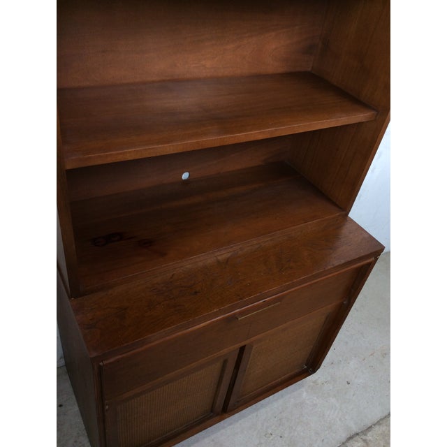 Brown Mid Century Modern Two Piece Shelving Unit With Caned Cabinet Doors For Sale - Image 8 of 18