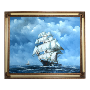 Large Vintage Oil Painting Sailing Ship Seascape Signed Maritime Ocean Art