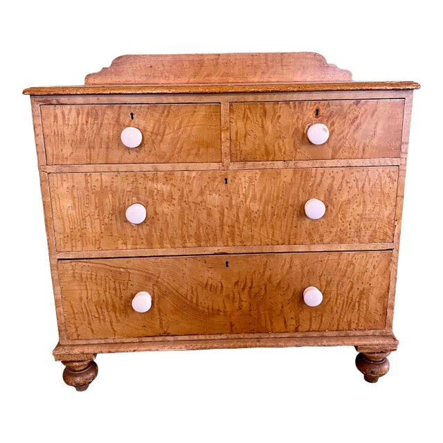 Antique Pine 2 Over 2 Chest of Drawers With Original Faux Maple Paint Finish and White Porcelain Knobs From England - Circa 1880 For Sale