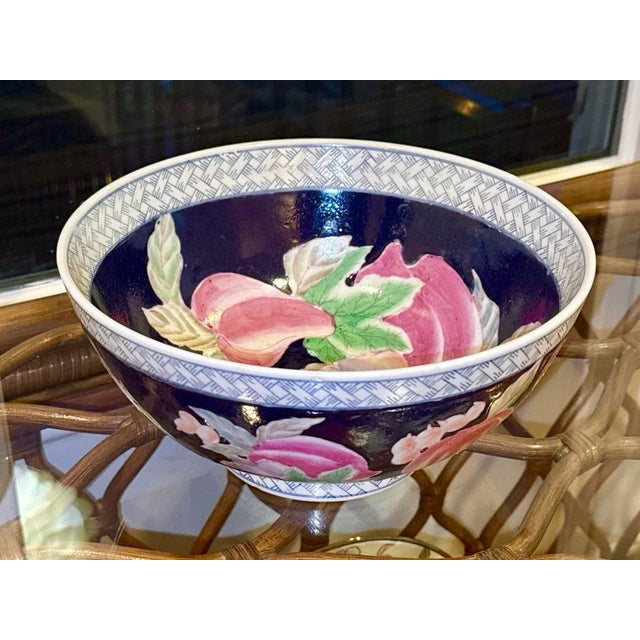 Vintage Hand Painted Deep Cobalt Blue Porcelain Bowl - 10" For Sale - Image 10 of 11
