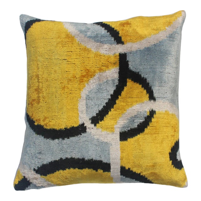 Contemporary Silk Velvet Ikat Pillow For Sale