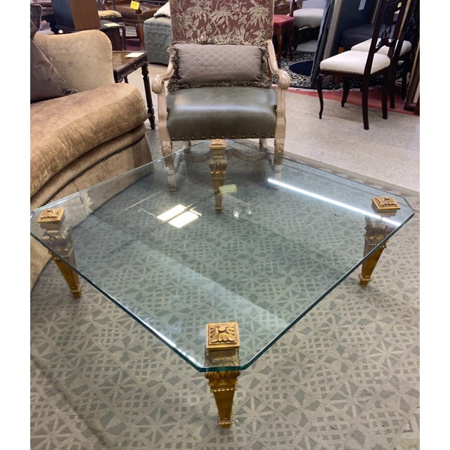 Hollywood Regency Vintage Hollywood Regency Glass Top Square Coffee Table For Sale - Image 3 of 3