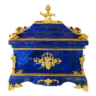 French Louis XVI Lapis Lazuli Casket in Gilt For Sale