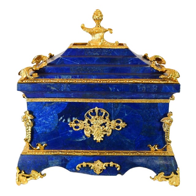 French Louis XVI Lapis Lazuli Casket in Gilt For Sale