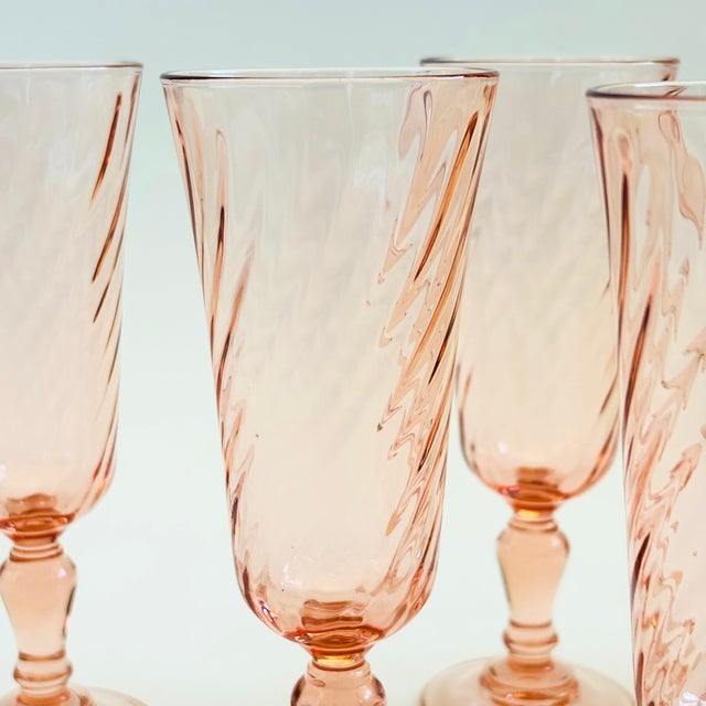Pink Swirl Champagne Flutes - Set of 6 - France For Sale - Image 4 of 8