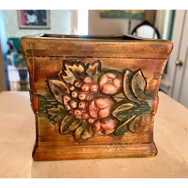 Ceramic Small Antique Weller Woodcraft Roma Square Planter For Sale - Image 7 of 8