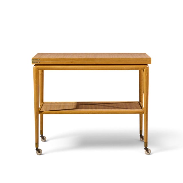 Wood Robsjohn Gibbings for Widdicomb Mid Century Expandable Flip Top Bar Cart For Sale - Image 7 of 11