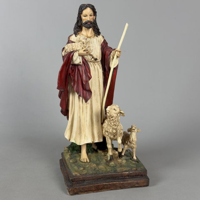 Polychrome Resin Sculpture of Jesus the Good Shepherd, 20th Century For Sale - Image 11 of 11