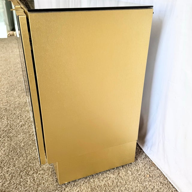 Wood 1980s Postmodern Smoked Mirror and Gold Credenza For Sale - Image 7 of 8
