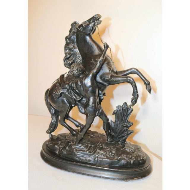 Up for sale is a wonderful antique figural equestrian statue. It is done with very elaborate realistic detailing...