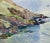 Delightful watercolor seascape of a sweeping view over a rugged cliff off the English coast by artist Tae, circa 1960....