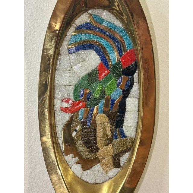 Salvador Teran Vintage Salvador Teran Brass and Mosaic Glass Moctezuma Tray For Sale - Image 4 of 7