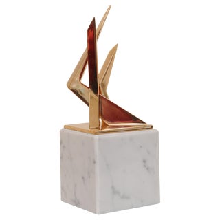 Modern Bronze Architectural Sculpture on Marble Base For Sale