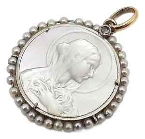 1920s 18k Gold & Platinum Mother of Pearl Madonna Medallion