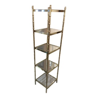 Brass Faux Bamboo Etagere With 5 Glass Shelves For Sale