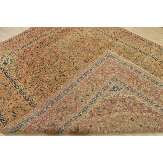 Kashan Rug 9'7'' X 12'4'' Brown Wool Vintage Distressed Hand-Knotted Carpet For Sale - Image 14 of 15