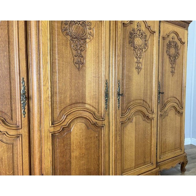 Wood Vintage French Louis XVI Style Wardrobe in Oak For Sale - Image 7 of 18