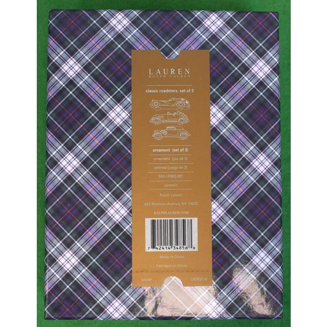 Traditional Box Set X 3 Ralph Lauren Ceramic Classic Roadsters Christmas Ornaments (New W/ Tartan Box) For Sale - Image 3 of 14