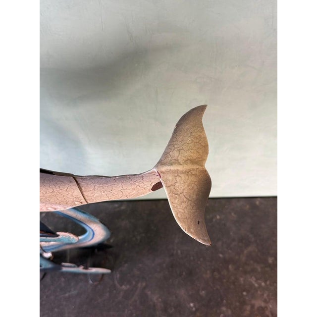 Mid 20th Century Vintage Folk Art Carved Whale Kinetic Sculpture on Stylized Ocean Base For Sale - Image 5 of 10