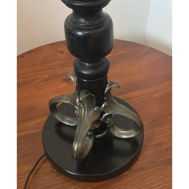 Black Monumental 40” Mid 20th Century Spanish Revival Barley Twist Candlestick Lamp With Amethyst Finale & Original Foil Metallic Shade For Sale - Image 8 of 13