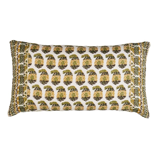 Schumacher x Rita Konig Terry Lumbar Pillow In Ochre & Green For Sale